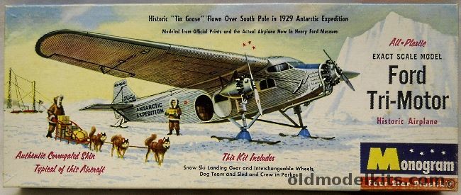 Monogram 1/77 Ford Tri-Motor 1929 Antarctic Expedition - With Skis -  Four Star Issue, PA15-98 plastic model kit